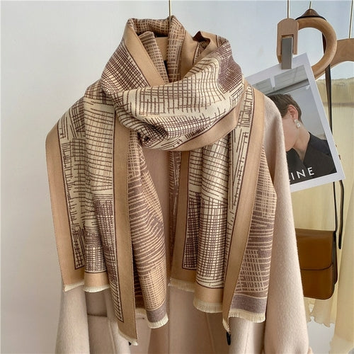 Winter Cashmere Scarf for Women Shawl Luxury Warm Print Thick Blanket - Executive-Skincare