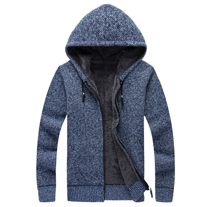 Winter Men Sweatercoat Hooded Cardigan Mens Thick Velvet Jacket Casual - Executive-Skincare