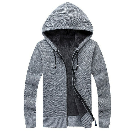 Winter Men Sweatercoat Hooded Cardigan Mens Thick Velvet Jacket Casual - Executive-Skincare