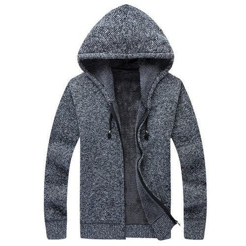 Winter Men Sweatercoat Hooded Cardigan Mens Thick Velvet Jacket Casual - Executive-Skincare