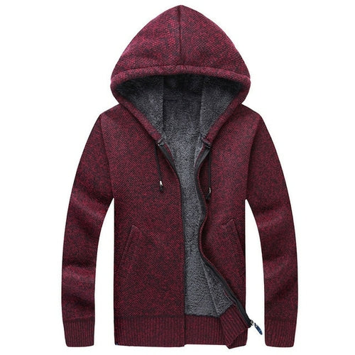 Winter Men Sweatercoat Hooded Cardigan Mens Thick Velvet Jacket Casual - Executive-Skincare