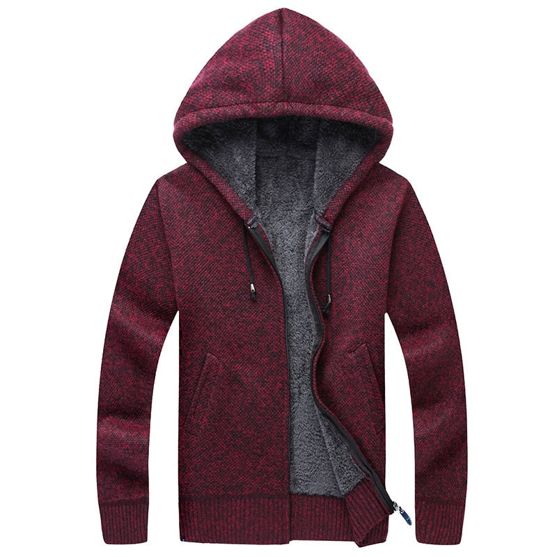 Winter Men Sweatercoat Hooded Cardigan Mens Thick Velvet Jacket Casual - Executive-Skincare