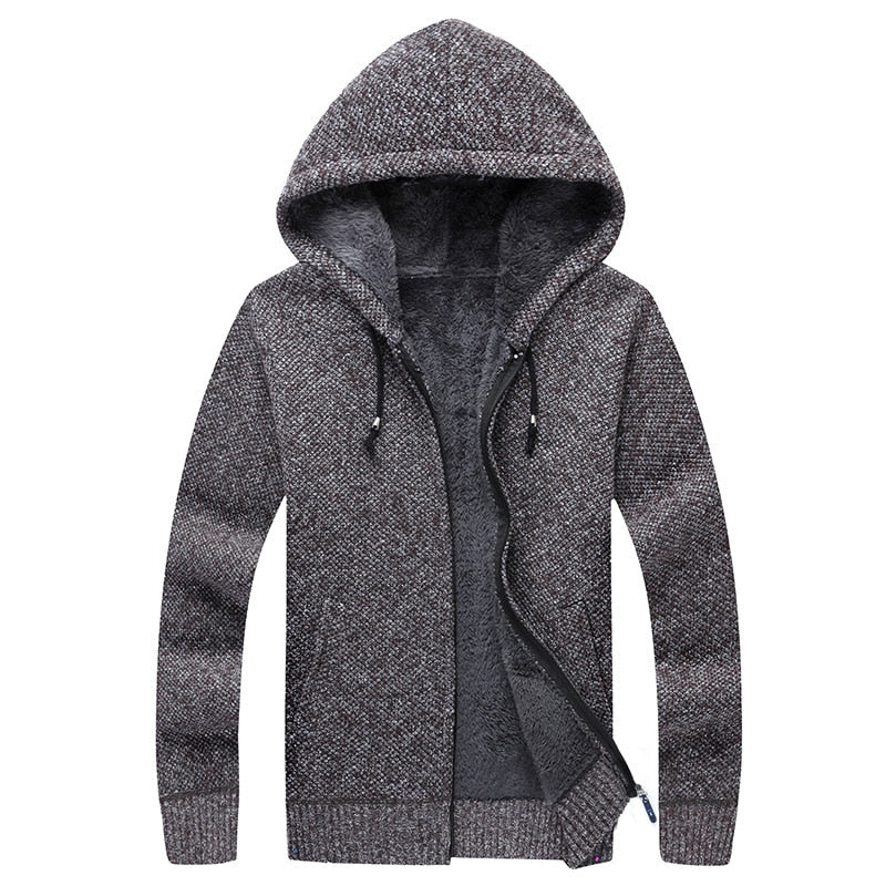 Winter Men Sweatercoat Hooded Cardigan Mens Thick Velvet Jacket Casual - Executive-Skincare