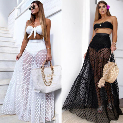 Women Sexy Long Skirt High Waist Dot Skirt Summer Transparent Long - Executive-Skincare