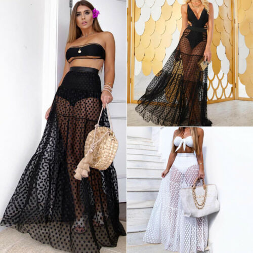 Women Sexy Long Skirt High Waist Dot Skirt Summer Transparent Long - Executive-Skincare