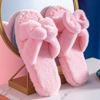 Women Slippers Winter Soft Bow Open Toe Home Cotton Shoes - Executive-Skincare