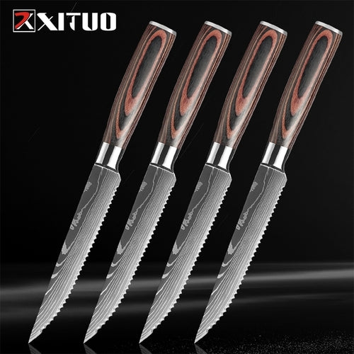 XITUO Damascus steel steak knife g10 handle knife set home dinner - Executive-Skincare