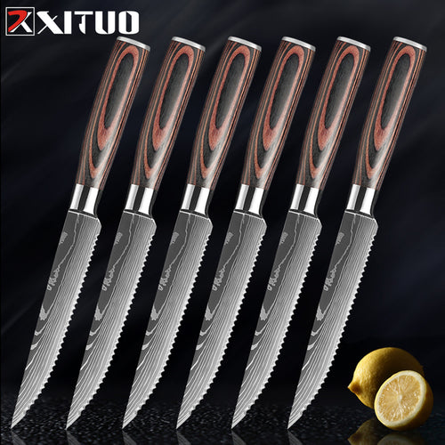 XITUO Damascus steel steak knife g10 handle knife set home dinner - Executive-Skincare