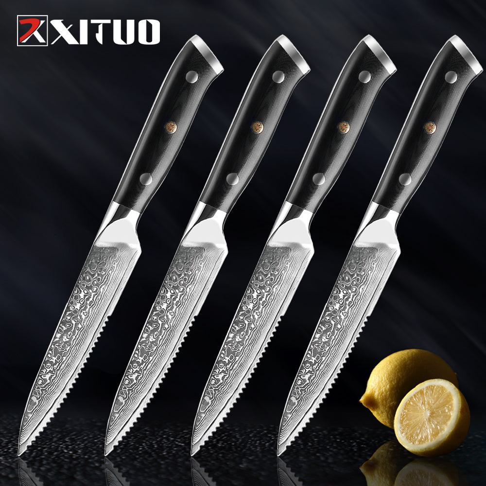 XITUO Damascus steel steak knife g10 handle knife set home dinner - Executive-Skincare