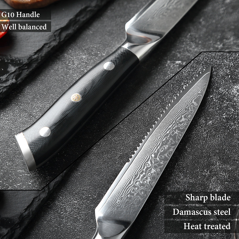 XITUO Damascus steel steak knife g10 handle knife set home dinner - Executive-Skincare