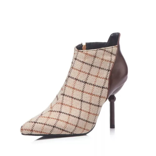 Winter Tweed Plaid Checked High Heels Elegant Woman Pumps Fashion - Executive-Skincare