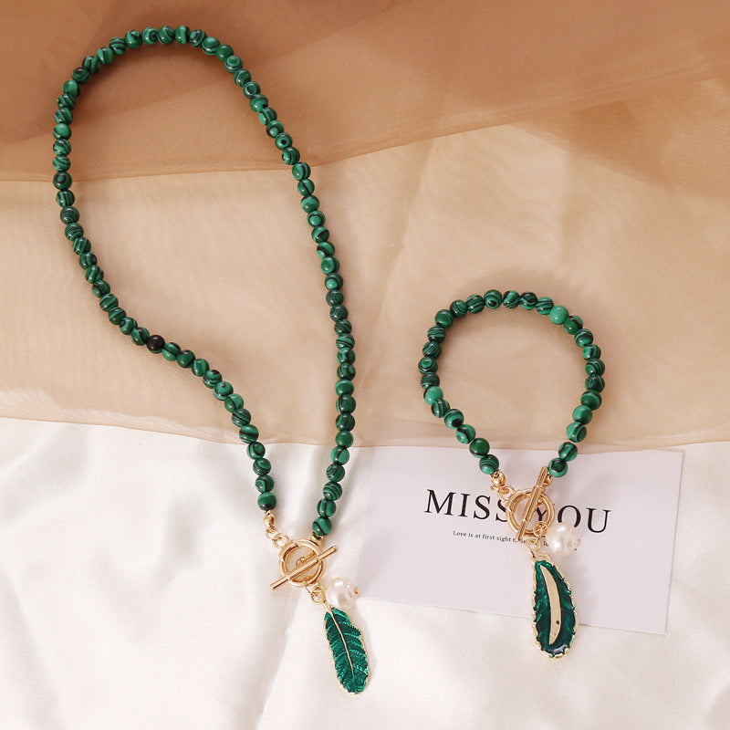 Spirit of Nature Malachite Pearl Necklace and Bracelet - Executive-Skincare