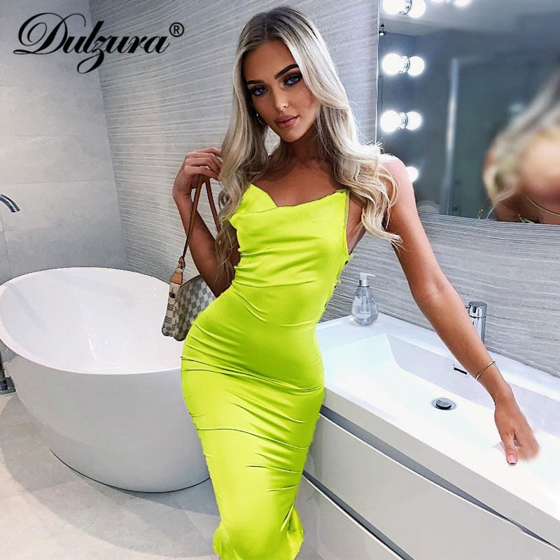 Neon Satin Lace Up Dress - Executive-Skincare