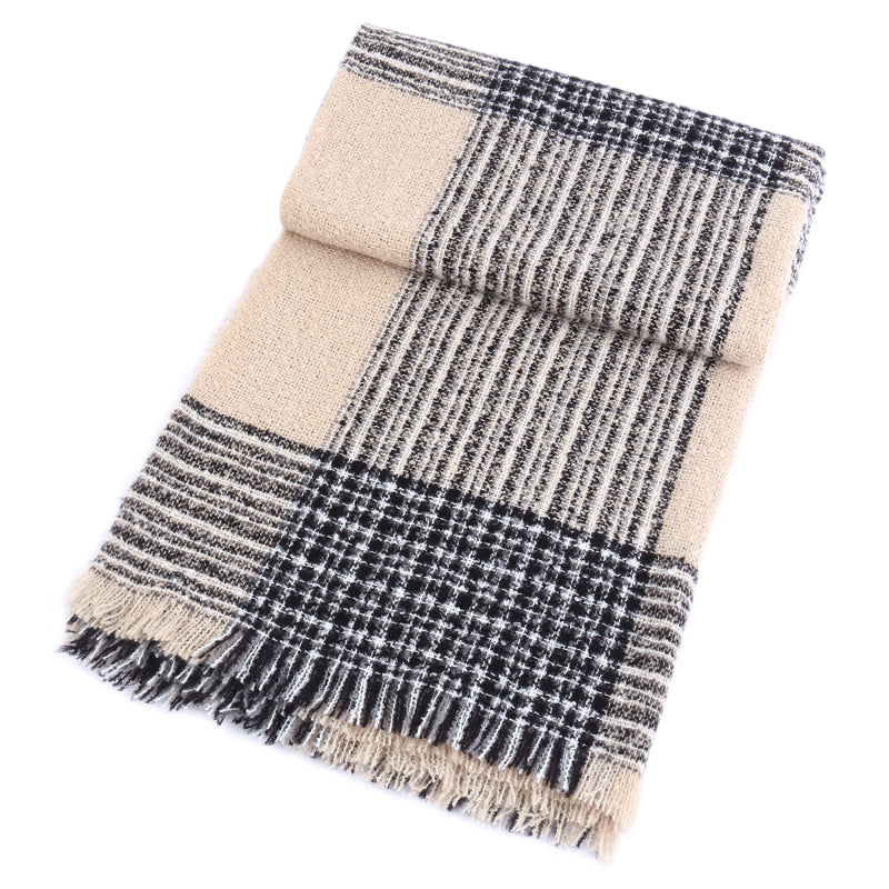 Ladies Circle Gauze Plaid Bristle Square Scarf - Executive-Skincare