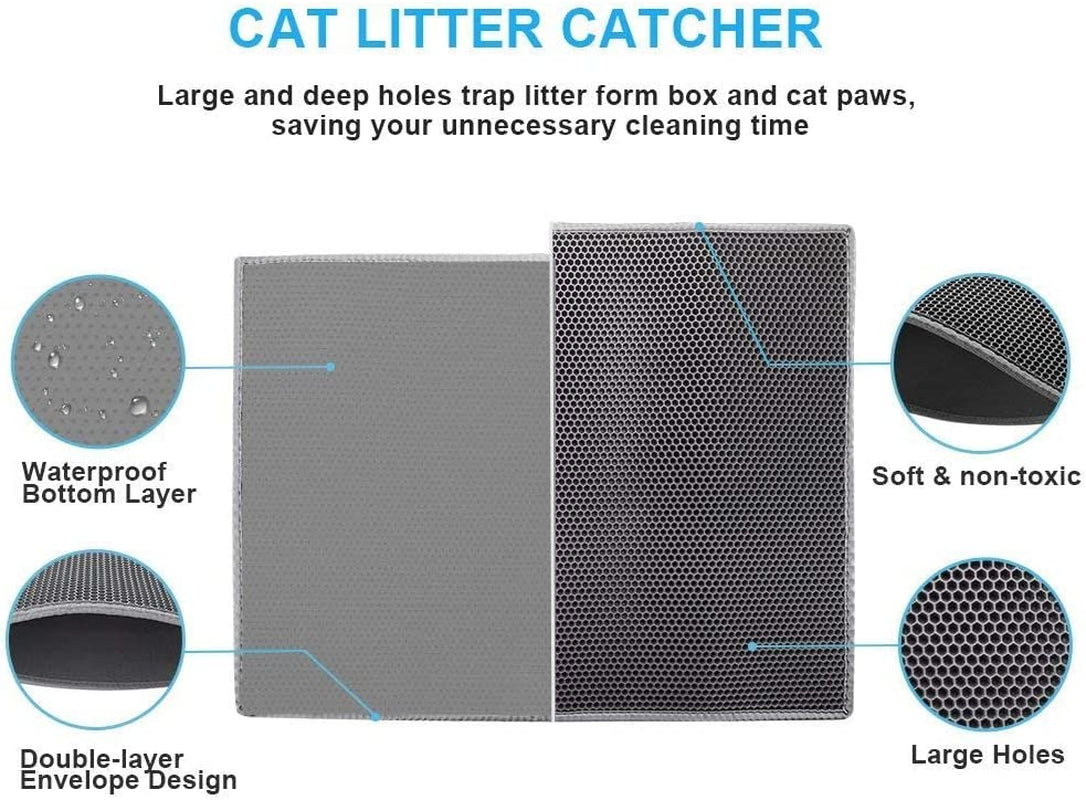 "Ultimate Cat Litter Mat - Double Layer, Waterproof & Urine Proof - Traps Messes Efficiently! (24"X15", Stylish Gray)"