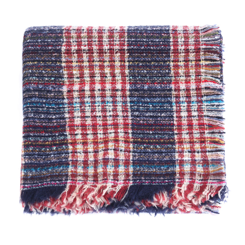 Ladies Circle Gauze Plaid Bristle Square Scarf - Executive-Skincare