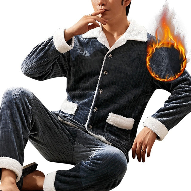 Mens Coral Fleece Sleepwear Pajamas - Executive-Skincare