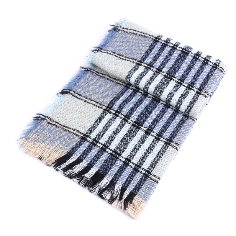 Ladies Circle Gauze Plaid Bristle Square Scarf - Executive-Skincare