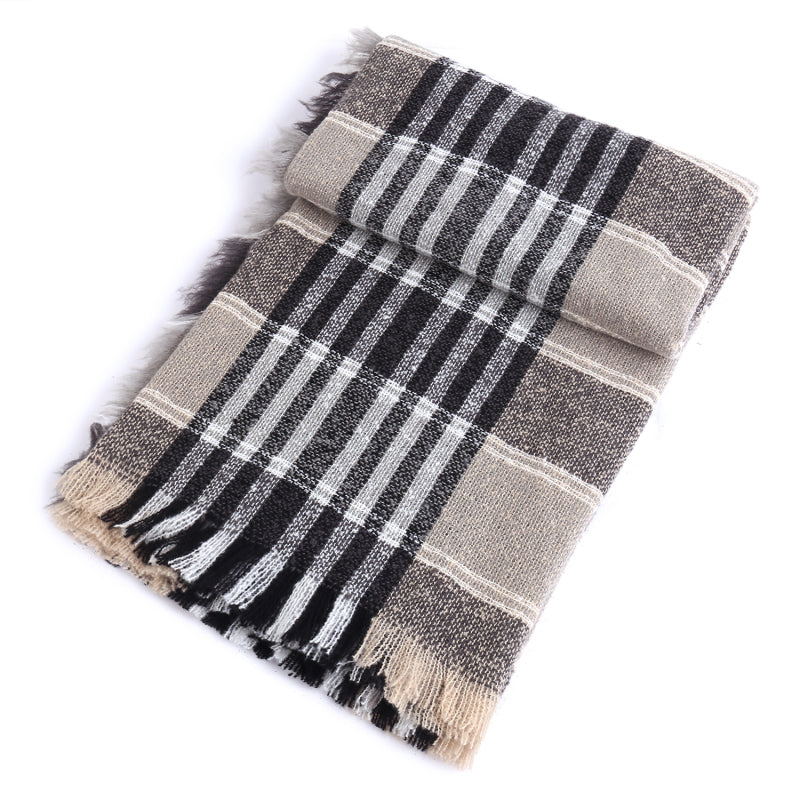 Ladies Circle Gauze Plaid Bristle Square Scarf - Executive-Skincare