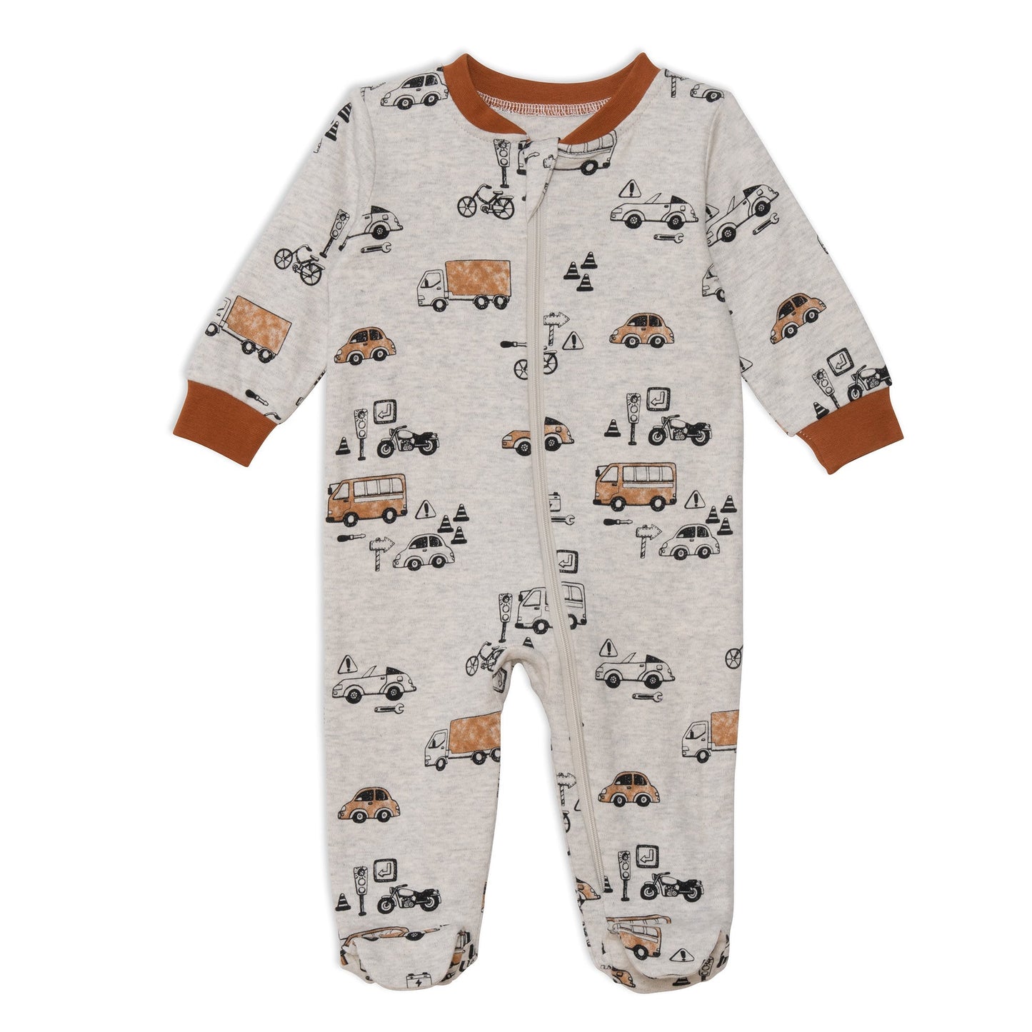 Organic Cotton One Piece Printed Pajamas With Printed Automobiles - Executive-Skincare