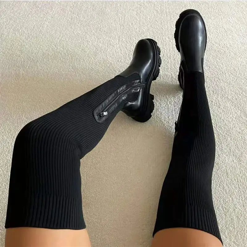 Thigh High Stretch Knit Boots - Executive-Skincare