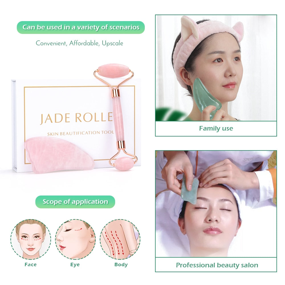 Jade Roller  Face Massager Lifting Natural Jade Facial Massage Roller Stone Skin Massage Beauty Care Set Box - Executive-Skincare