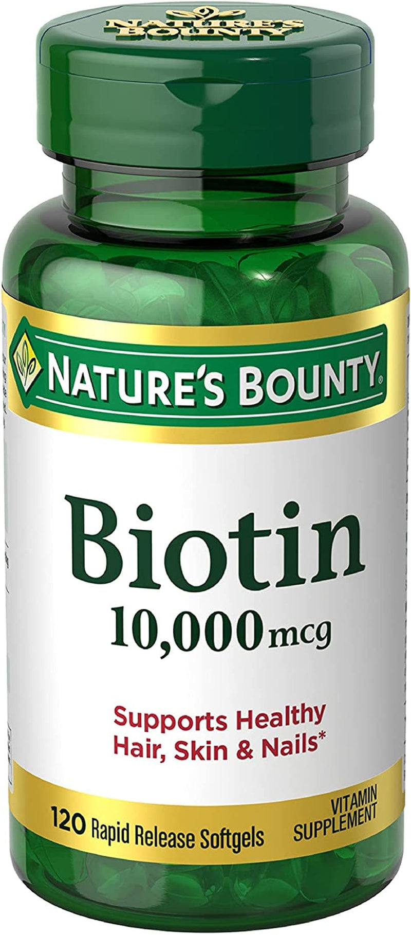 Nature’S Bounty Biotin, Supports Healthy Hair, Skin and Nails, 10,000 Mcg, Rapid Release Softgels, 120 Ct