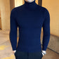 Slim Solid Color Turtleneck Sweater Mens Winter Long Sleeve Warm Knit Sweater Classic Solid Casual Bottoming Shirt