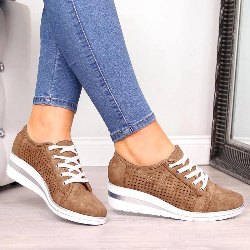 Wedge Shoes Summer Autumn Casual Canvas Sneakers Breathable Platform Sneakers Meddle Heel Pointed Toe Air Mesh Shoe - Executive-Skincare