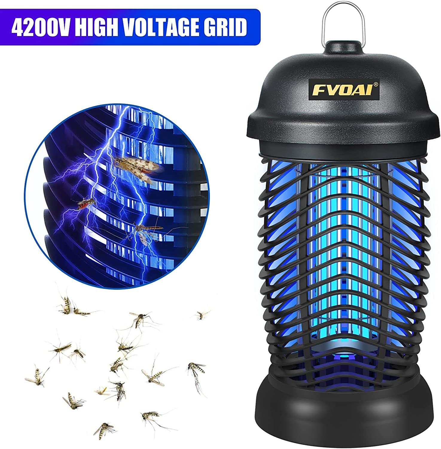 Bug Zapper Outdoor, Electronic Mosquito Zapper Fly Zapper for Outdoor and Indoor (Black)