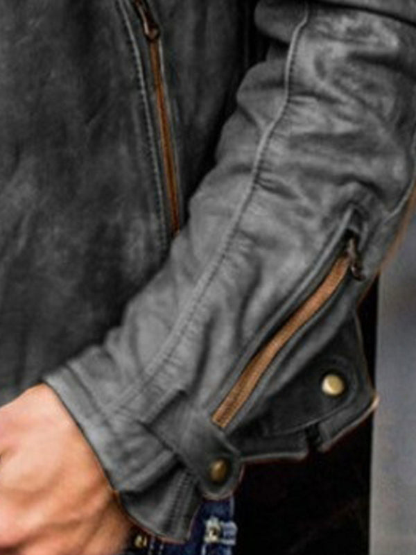 Men's PU Leather Jacket Men's Stand Collar Punk Men's Jacket - Executive-Skincare