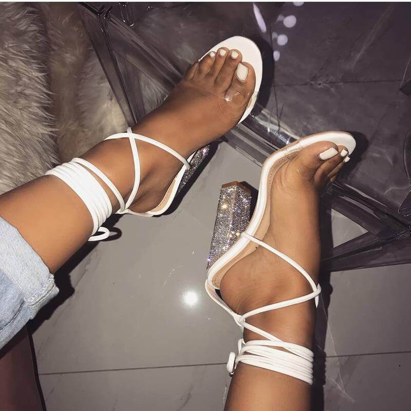 White Transparent Belt Thick-heeled High-heeled Sandals with Open-toed - Executive-Skincare