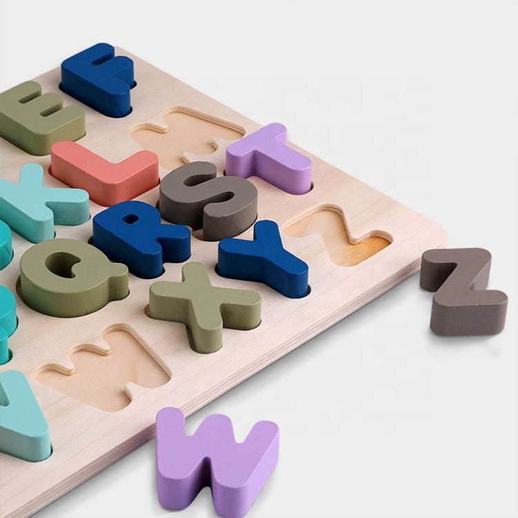 Wooden Puzzle Toy Game - English Letters ABC Numbers Learning for Kids - Executive-Skincare