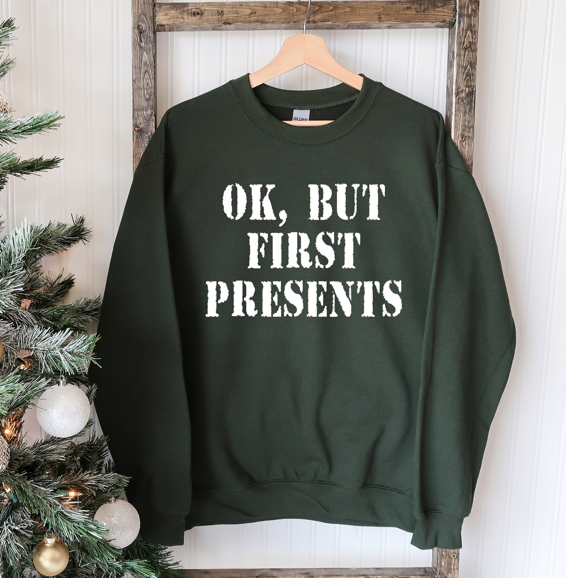 Ok But First Presents Christmas Sweatshirt - Executive-Skincare