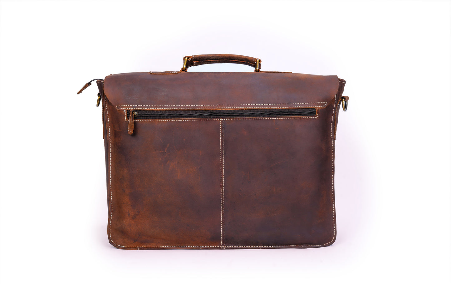 Anuent Handmade Brown Leather Laptop Bag With 2 Pockets. - Executive-Skincare