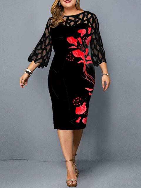 Plus Size Elegant Print Pencil Dress - Executive-Skincare