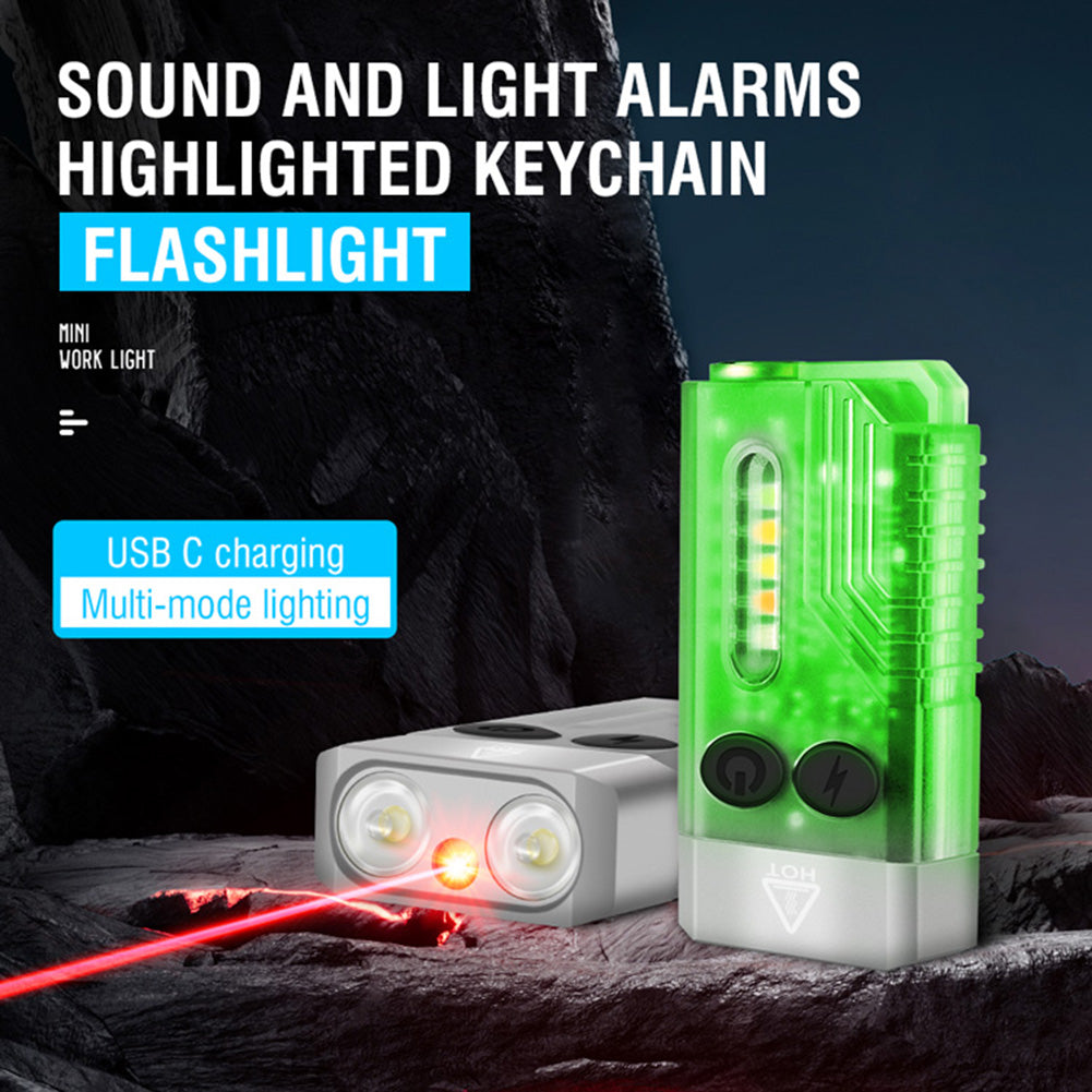 EDC Keychain Light Mini Torch Light Type-C Rechargeable Flashlight LED Work Light Red Laser UV Beep Camping Pocket Lantern