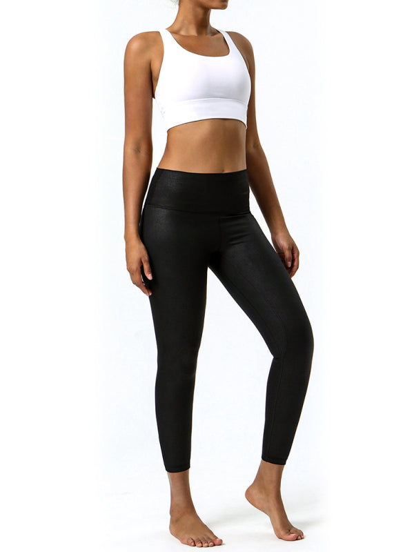 Textured-leather high-stretch yoga pants - Executive-Skincare