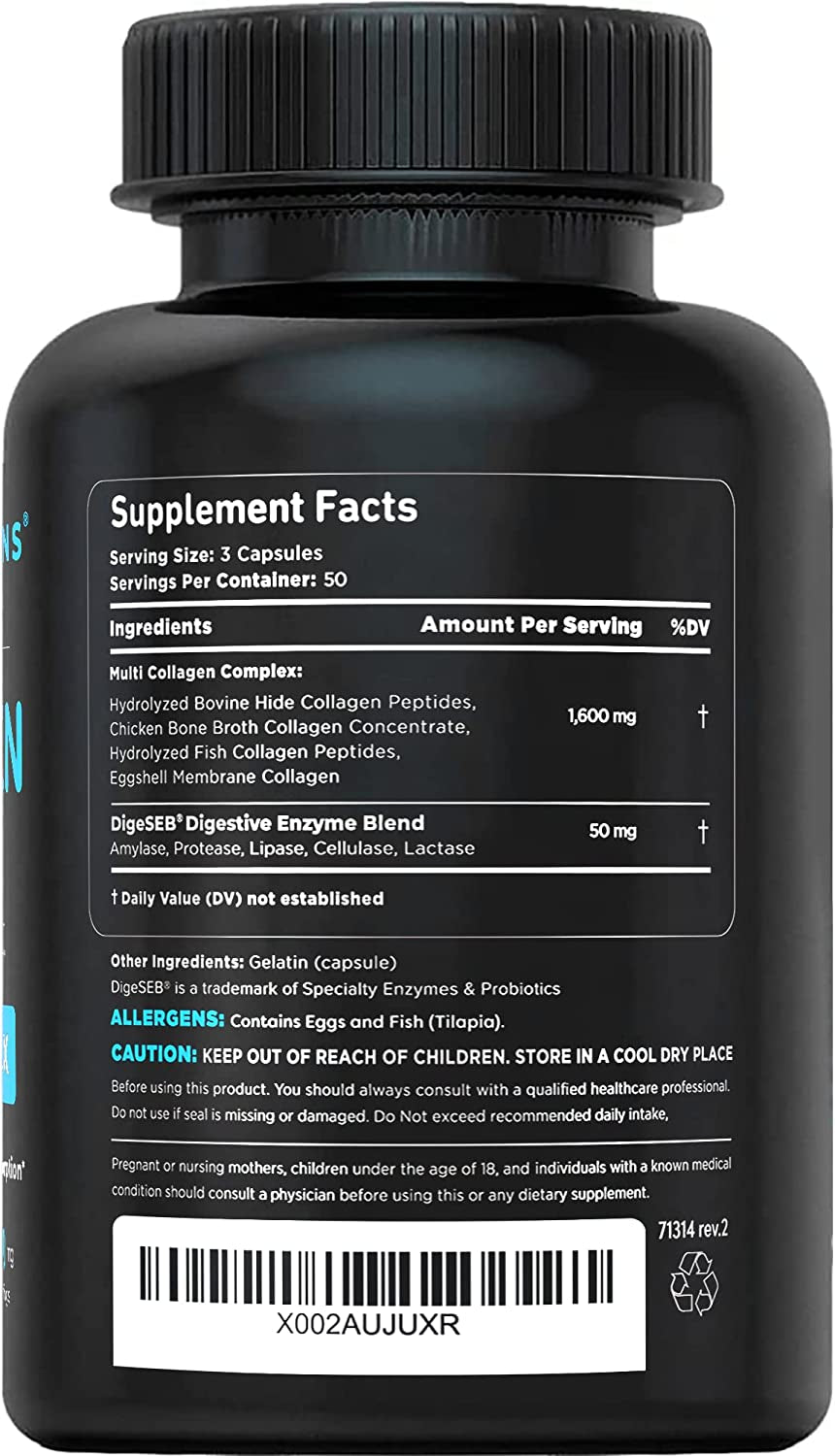 Multi Collagen Complex - Type I, II, III, V, X, Grass Fed, Non-Gmo, 150 Capsules