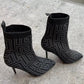 Fashion Ankle Boots Women Thigh High Heel Boots Pointed Toe Print Shoes - Executive-Skincare