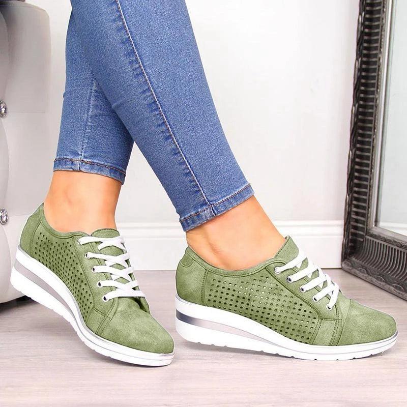 Wedge Shoes Summer Autumn Casual Canvas Sneakers Breathable Platform Sneakers Meddle Heel Pointed Toe Air Mesh Shoe - Executive-Skincare