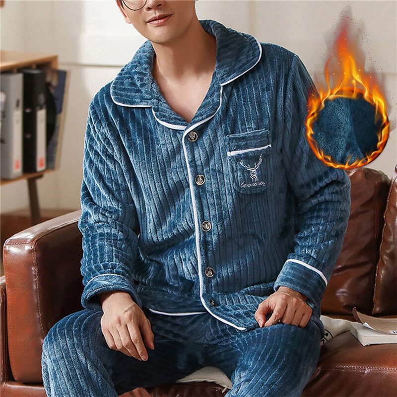 Mens Coral Fleece Sleepwear Pajamas - Executive-Skincare