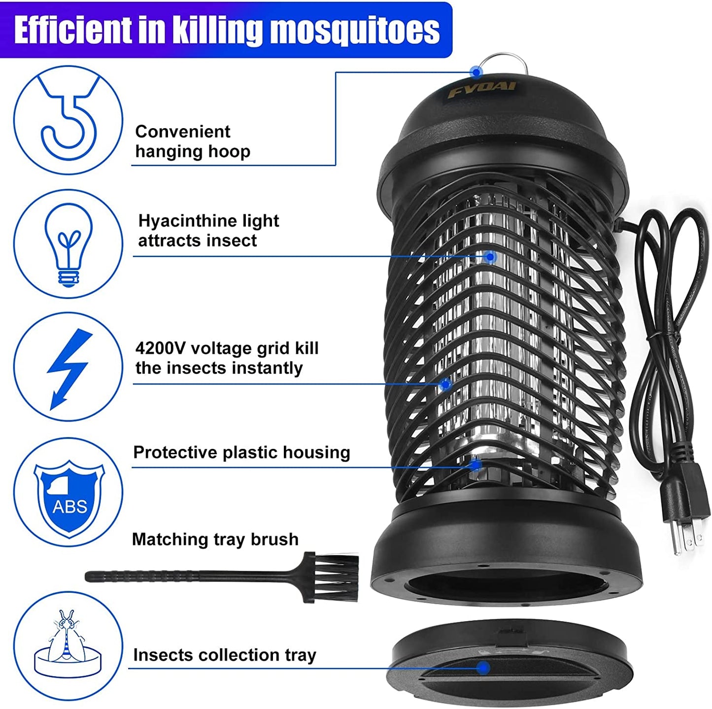 Bug Zapper Outdoor, Electronic Mosquito Zapper Fly Zapper for Outdoor and Indoor (Black)