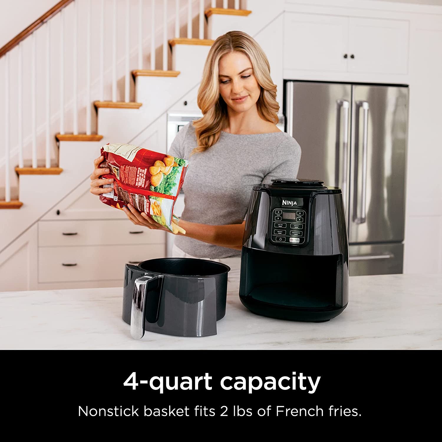 Ninja AF101 Air Fryer That Crisps, Roasts, Reheats, & Dehydrates, for Quick, Easy Meals, 4 Quart Capacity, & High Gloss Finish, Grey