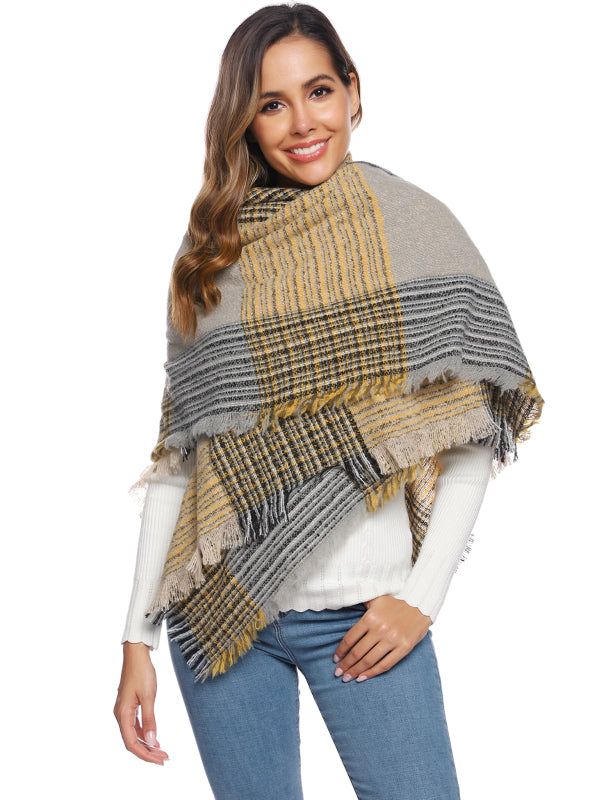 Ladies Circle Gauze Plaid Bristle Square Scarf - Executive-Skincare