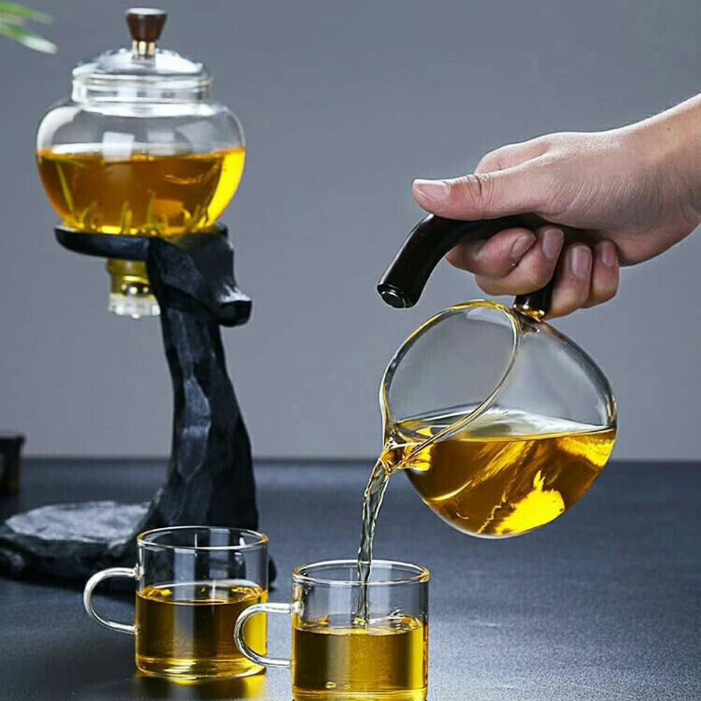 Ceramic Deer Tea Infuser Pot for Loose Tea,Chinese  Borosilicate Glass Tea Kettle,Magnetic Water Diversion Rotating Cover Bowl Lazy Drip Semi-Automatic Te(Size:Resin Deer Teapot)