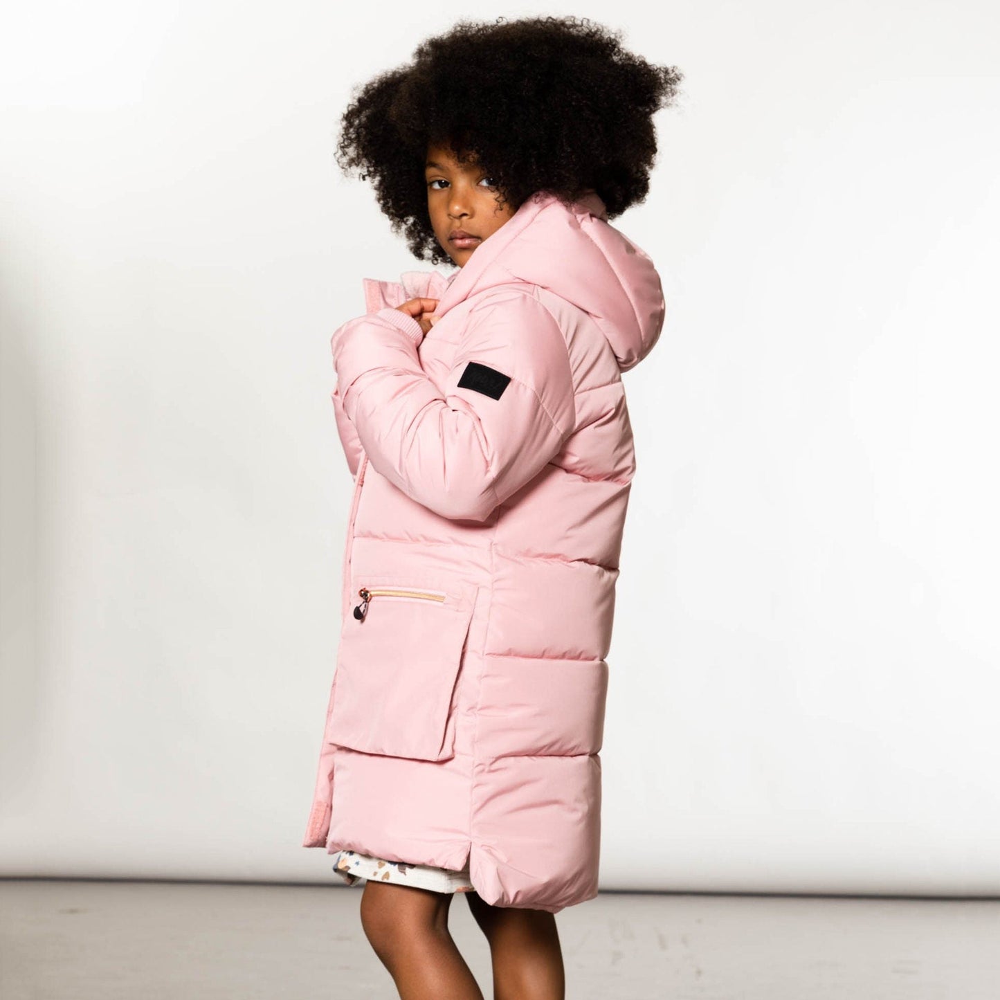 Light Pink Hooded Winter Puffer Long Coat With Pockets - Executive-Skincare