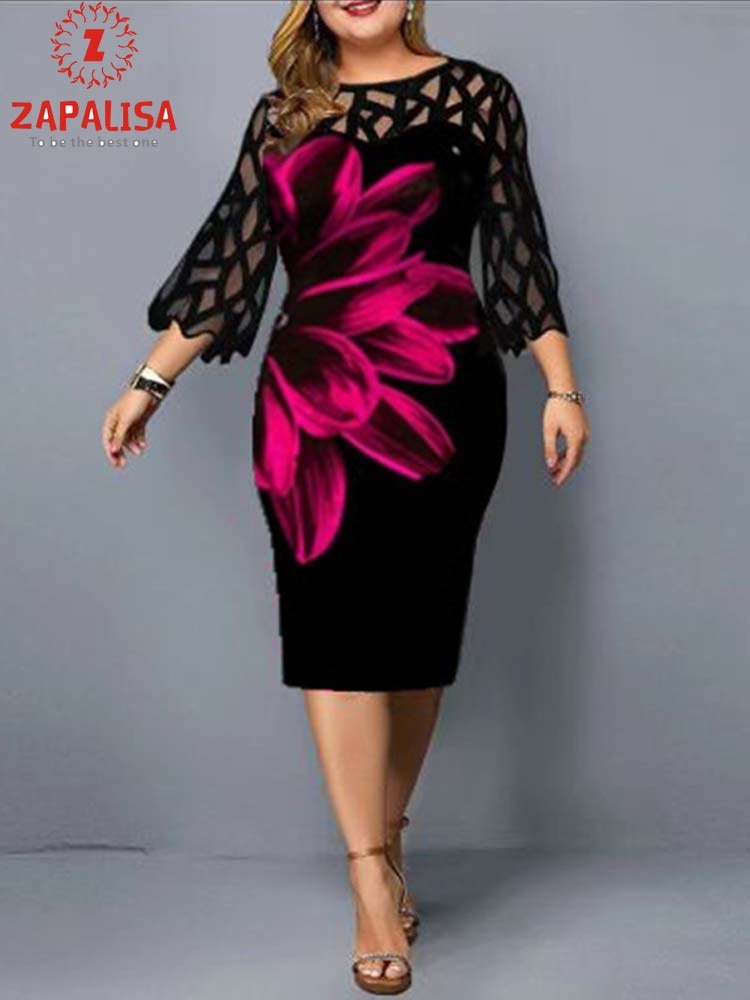 Plus Size Elegant Print Pencil Dress - Executive-Skincare