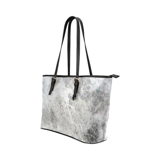 Women's Leather Tote Bag, Gray & White Marble Double Handle Handbag - Executive-Skincare