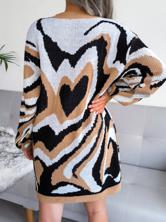 Women’s Graphic Funky Heart Loose Fit Knit Mini Dress - Executive-Skincare